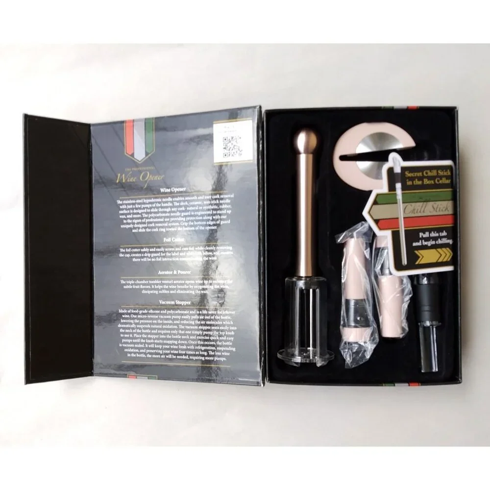 The Professional Wine Opener Set with Extra Chill Stick with Pourer in Rose Gold
